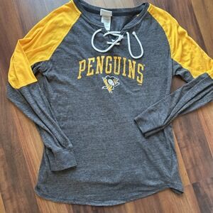 Pittsburgh Penguins NHL Women's Long Sleeve Varsity V Neck‎ Size L